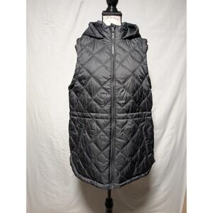 MTA Sport Women's Black Quilted Puffer Zip Vest Hooded Outdoor New Size XL